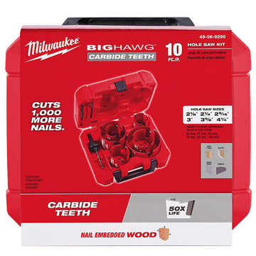 MILWAUKEE 49-56-9290 10 PIECE CARBIDE BIG HAWG HOLE SAW KIT