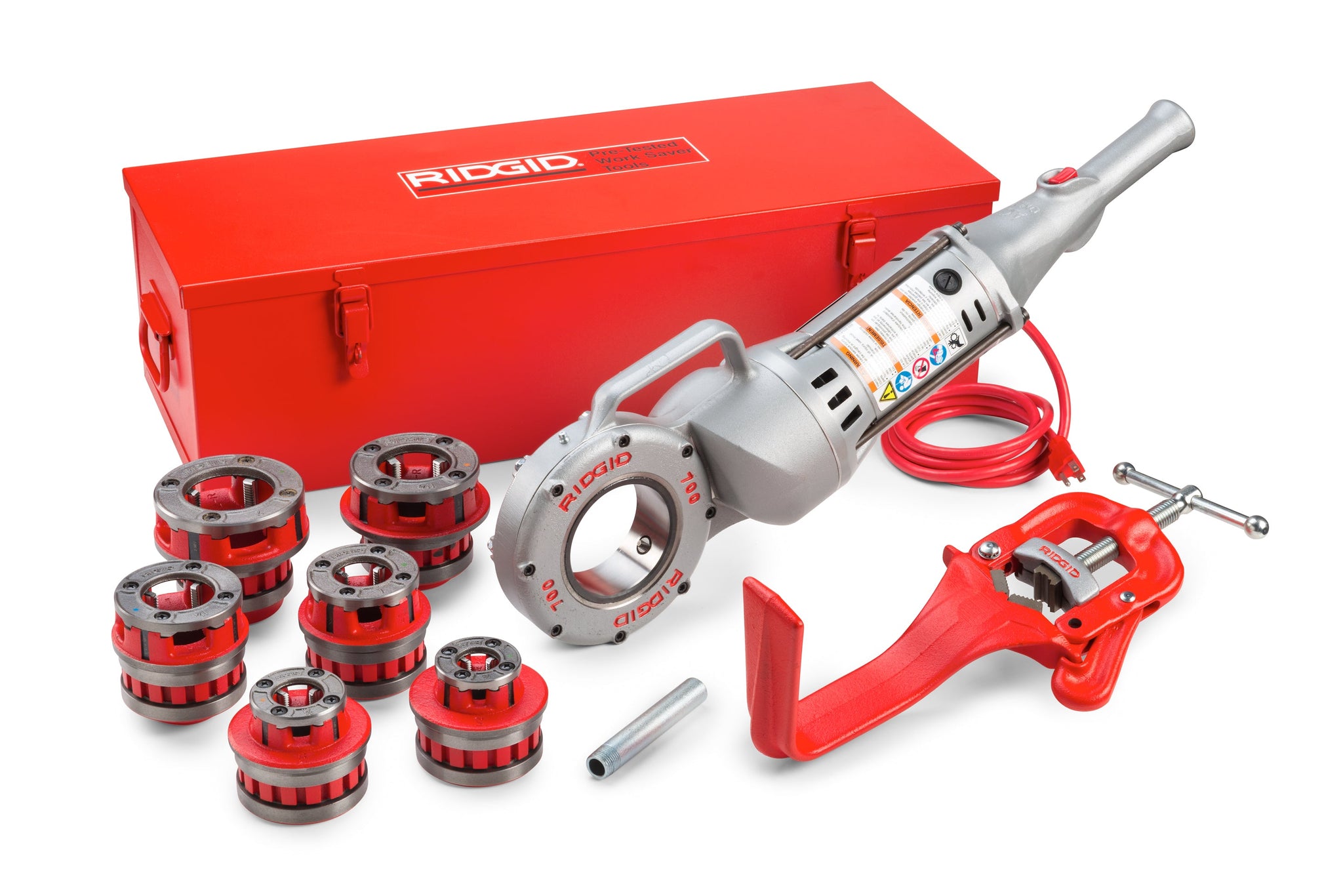 RIDGID 45178 700 Power Drive w/ 1/2"-2" NPT Die Heads, Case and Support Arm